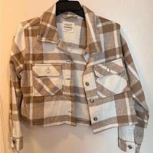 Ashley Stewart Brown and Cream Plaid Jacket